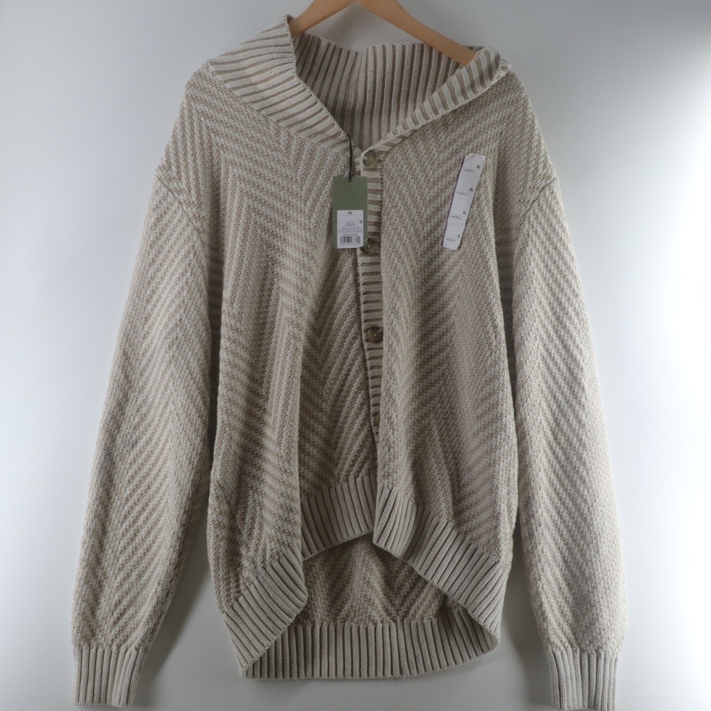 Goodfellow & Co Cardigan Mens XL Cream New Chevron Knit Shawl Collar Sweater